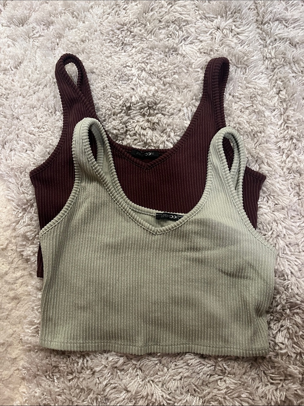 Ribbed Scoop Neck Crop Tank Top - Olive Green by Unbranded